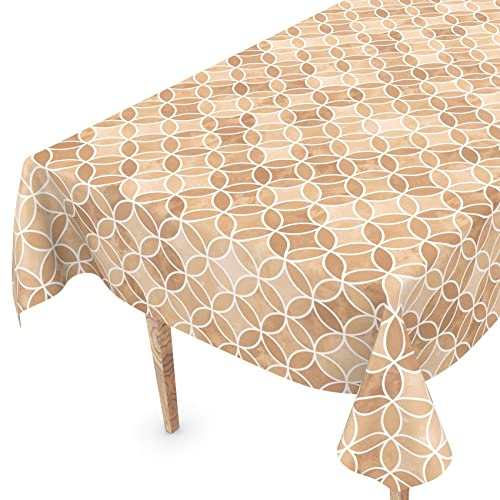 ANRO Tischdecke abwaschbar Wachstuch Wachstuchtischdecke 100 x 140cm Schnittkante Kaleidoskop Beige pflegeleicht Wachstischdecke wasserabweisend Gartentischdecke Meterware Lotuseffekt