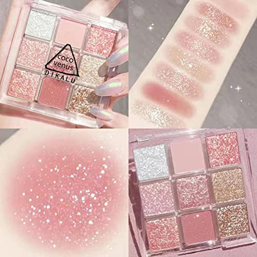 GDZTBS Fard À Paupières 9 Couleurs, Palette D'ombre À Paupières Mates Set De Paupières Brillante Paillettes Cosmétique Oculaire Étanche pour Femme, Fille