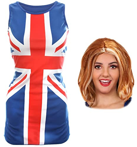 Vestido de mujer Union Jack y peluca de jengibre