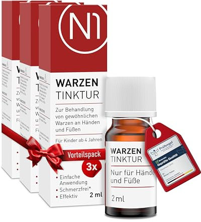 N1 Warzen Tinktur 6ml - Effektiver Warzenentferner [Medizinprodukt] - Einfach anzuwenden & schmerzfrei - Nur 1x pro Woche - Ideales Warzenmittel für Stiel-, Dornwarzen & Gewöhnliche Warzen