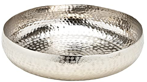 itsisa Deko Schale rund D:37 cm, Metall silber - Kerzentablett, Dekotablett, Dekoschale Wohnzimmerdeko, Deko Weihnachten, Advent