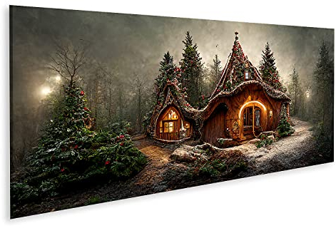 islandburner Bild auf Leinwand Das Haus vom Weihnachtsmann im Zauberwald schön geschmückte Weihnachten Deko 3 Bilder Wandbilder Poster