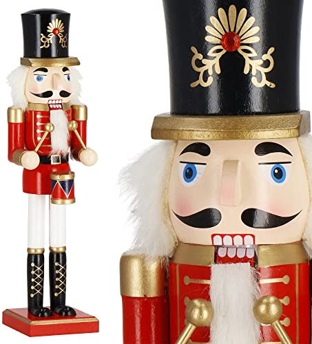 SPRINGOS Nussknacker Figur Soldat mit Trommel 38 cm Dekofigur Holzfigur Weihnachtsdekoration