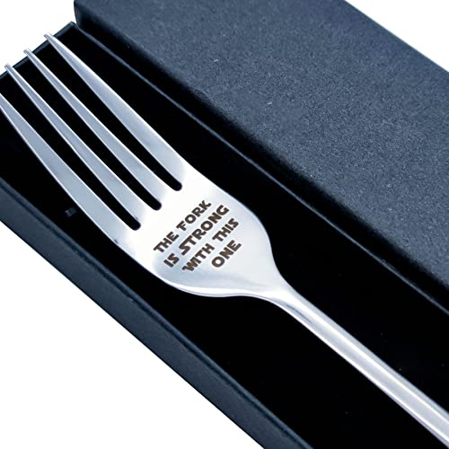 Edelstahl-Gabel mit Lasergravur The Fork is Strong with This One, mit Geschenkbox, Geschenk für StarWars-Fans