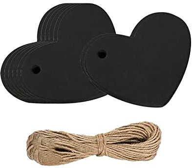 Geschenkanhänger aus Papier, Herzform, Valentinstag, Namensschilder, Hochzeitsgeschenke, Geschenkanhänger, Muttertagsgeschenkanhänger, mit 10 m Jute-Schnur, Schwarz, 100 Stück