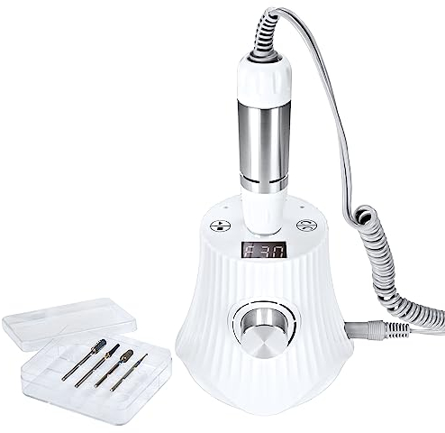 LED Nagelfräser Nail Drill Set inkl. 4 Premium Bits für Gelnägel Acrylnägel 30.000 U/Min, Fräser für künstliche Fingernägel - Nagelmodellage Maniküre Pediküre Set auch für Anfänger geeignet
