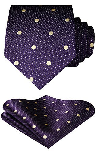 HISDERN Cravates Violettes pour Hommes Cravate de Mariage à Pois Mouchoir de Poche Cravate d'affaires Formelle et Carré de Poche