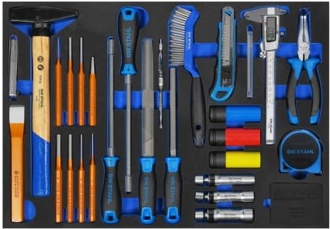 SW-Stahl Z3011-9 Werkstattwagensortiment, allgemeine Handwerkzeuge, 28-teilig I Werkzeugwagen Einlagen I Profi Werkstatteinrichtung I Werkzeugeinlage bestückt Kfz