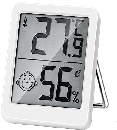 HORJOR Mini Termometro LCD Igrometro Professionale Digitale con Livello di Comfort Misuratore umidità per Ambiente per Interni Casa Ufficio Serra Cantina, Bianco