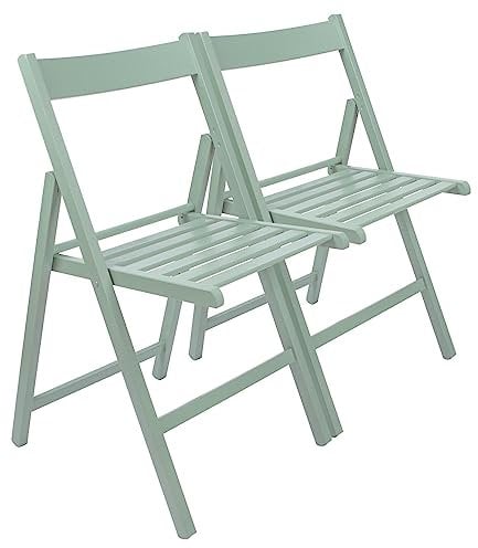 Harbour Housewares 2X Salbeigrün Buchenholz Klappstuhle - Faltbar Innen Heim Büro Computertisch Küchen Esstisch Holz Sitzgarnitur