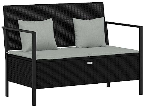 Festnight Poly Rattan Gartenbank mit Tisch Gartenbank 2-Sitzer mit Stauraum Sitzbank für Garten Balkon und Terrasse Gartensitzbank mit Kissen Balkonbank Balkonmöbel Terrassenbank Schwarz