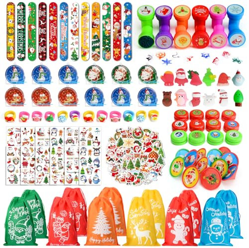 VICTERR Weihnachten Mitgebsel Kinder, 158 Mitgebsel Kindergeburtstag Gastgeschenke mit Slap Armbänder, Tattoos und Squishy Set, Weihnachtsgeschenke für Kinder, Spielzeug Kleine Goodie Bag Füllstoffe
