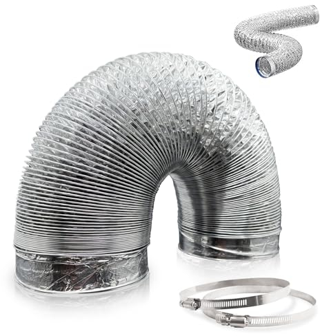 Brogachy Tubo Flexible de Aluminio Ø100mm Longitud 3m Manguera Flexible de Ventilación de Aluminio Para Campana Extractora, Climatización, Secadora Secadora…