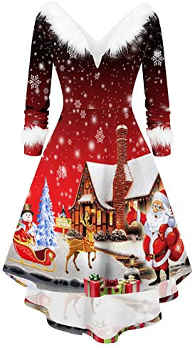 Weihnachtskleid Damen Weihnachten Party Kleider Partykleid Mode Elegant Cocktaikleider Adventskalender Elfen Kostüm Etuikleid Damen Kleid Festlich Festival Dresses Weihnachtsfrau Midi Kleid