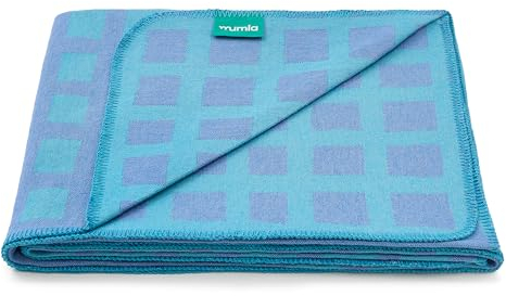 MUMLA - Plaid, mit den Abmessungen, kuscheldecke 166x200 cm, hochwertige Materialien, Strand, als Tagesdecke für Sofa und Couch, Türkis-Blau kariert, Decke Sofa, tagesdecke, Blanket, Decke Baumwolle