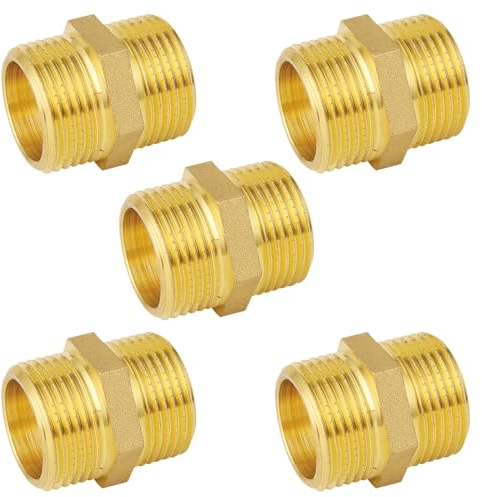 5 Stück Doppelnippel G3/4 (Ø 25,7mm) Messing Außengewinde,Doppelnippel Sechskant G3/4 AG/AG, Verbindungsstück 2ag Gewindefitting Messing Fittings für Trinkwasser geeignet