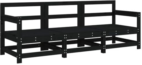 vidaXL Garten Lounge Set 3-TLG., Gartenmöbel Set mit Holzrahmen, Sitzgruppe für Garten Terrasse Balkon, Modular Sofa Garnitur Loungemöbel, Schwarz Massivholz Kiefer
