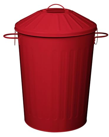 simpa 60L Colourful Vintage Style Metal Tapered Dustbins & Lids - Red 62cm (H) x 38cm (Dia)