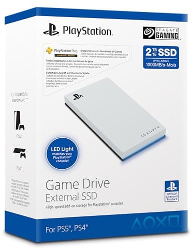 Seagate Game Drive SSD 2To, SSD Externe, PS4/5, Playstation 4/5, USB 3.2, Blanc, Services Rescue (STMH2000100)