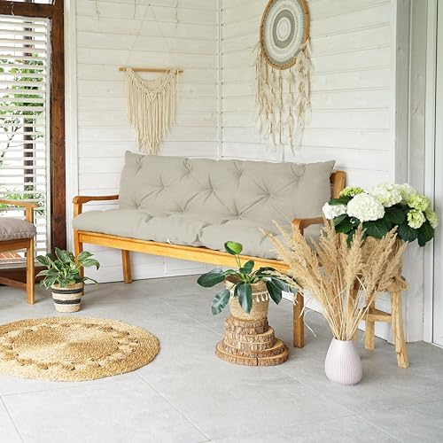 4L Textil Bankauflage Gartenbankauflage Bankkissen Polsterauflage Hollywoodschaukel Auflage für Gartenbank Sitzkissen und Rückenkissen wetterfest Stuhlkissen(100x60x50 cm),Beige Uv-beständig