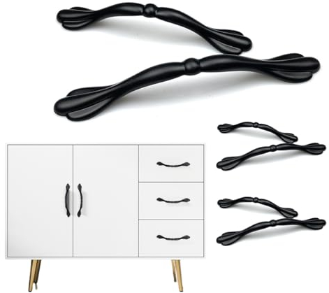 6x Schwarz Türgriff aus Aluminiumlegierung für Schrank, Küche, Landhausstil: Möbel-, Schrank-, Schubladen- und Kleiderschrank-Griffe mit Schrauben (Lochabstand 128 mm).