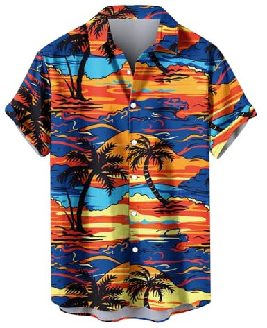HAOLEI Summer Hawaiian Shirts for Men UK Sale Clearance, Floral Print Hawaiian T-Shirts Regular Fit Tropical Beach Turn-Down Collar Short Sleeve Tops Button Down Casual Holiday Shirt S-5XL