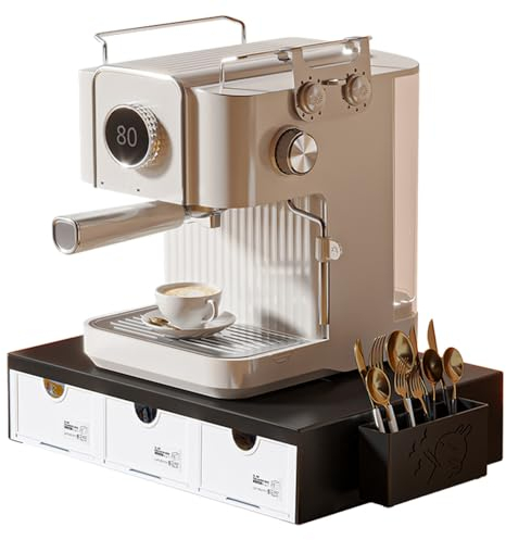 Coffee Pod Holder, Coffee Machine Stand with Sliding Drawer, Metal Coffee Capsule Holder Coffee Station Organiser for Kitchen, Office (Black)