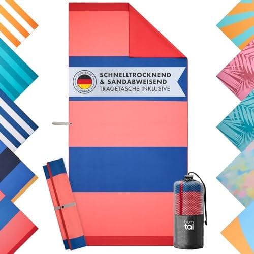 Blumtal Strandtuch XXL aus Mikrofaser - kompaktes und schnelltrocknendes Handtuch/Strandhandtuch 90x180 - Stranddecke sandfrei mit Band - Badetuch groß & weich - Strandtuch Mikrofaser Rosa-Blau