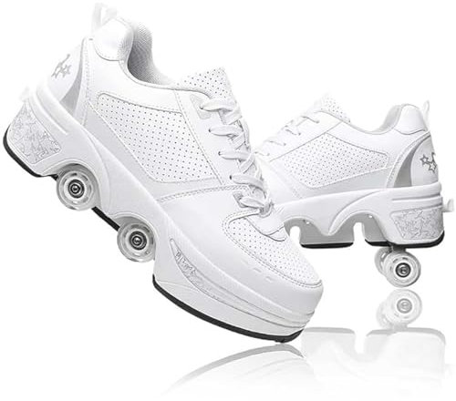 Schuhe mit Rollen für mädchen, Schuhe Rollschuhe, Skateboardschuhe für mädchen Jungen, Roller Schuhe Verstecktes Rollen, Multifunktionale 4 Rad Schuhe für Männer Frauen und Kinder