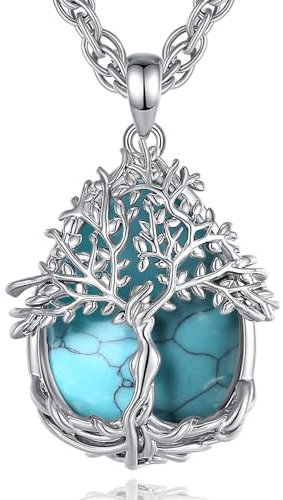 AEONSLOVE Collier Arbre de Vie avec Turquoise Pendentif en Cristal Femme Pendentif Arbre de Vie Collier Turquoise Bijoux Cristaux de Guérison Naturels Pierre de Protection Cadeau Fete des Meres
