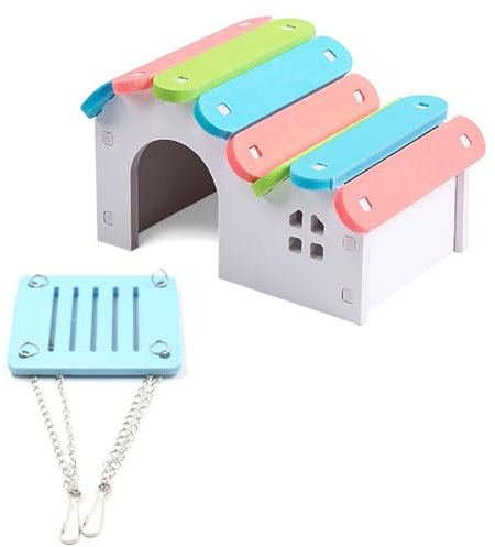 Juego de Cabaña Montada Con Columpio para Hámster, Casa y Escondite, Nido de Dormir Colorido e Impermeable, Mini Casa para Ratones