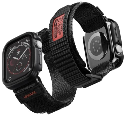 Nereides Rugged Case with Band for Apple Watch Straps 45mm, Nylon Sport Replacement Band with Cover for iWatch Strap Series 9/8/7 Men (Black-2)