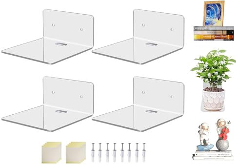 ChaneeHann 4 Stück Acryl Unsichtbares Bücherregal,Schwebendes Bücherregal für die Wand,Schwebendes Regale Wand für Schlafzimmer,Wand montierte Speicher Display Regale für Wohnzimmer,Büro
