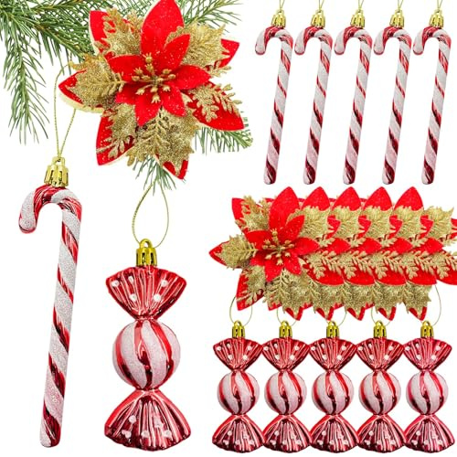 18 Stück Weihnachtsbaumschmuck Zuckerstangen, Glitzer Weihnachtsblume | Glitzernde Zuckerstangen Ornamente,XXL Glitzer Weihnachtsbaumschmuck, Candy Cane Christmas Decorations, Neujahr Ornamente