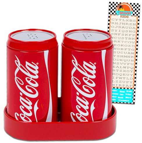 Coca Cola Salz- und Pfefferstreuer-Set – Cola-Küchenzubehör-Set enthält 2 Coca Cola Salz- und Pfefferstreuer plus Lesezeichen, Coca Cola Küchendekoration und Zubehör
