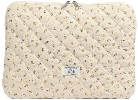 jingyuKJ Puffy Laptop Sleeve Floral Quilted Laptop Bag Aesthetic Laptop Carrying Case Cute Notebook Cover with 11/13/15''
