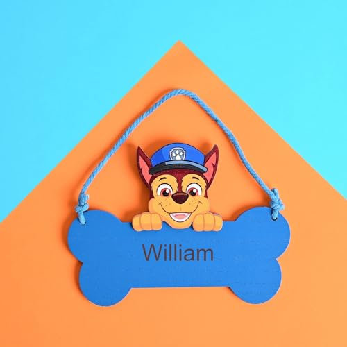 Personalised Paw Patrol Wooden Bedroom Door Sign - Add your own name or text (Blue - Chase)
