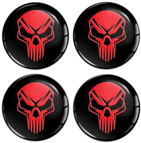 SkinoEu Set 4 x 60 mm Aufkleber für Radkappen Nabenkappen Nabendeckel Radnabendeckel Rad-Aufkleber Schwarz Rot Schädel Totenkopf A 3060