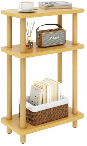 IBUYKE Narrow Side Table, 3-Tier End Table with Storage Shelf Black, Slim Small Table, 40x18x62.5cm,Thin Bedside Table for Living Room Bedroom Office, No-Tool Assembly, Natural WST009N