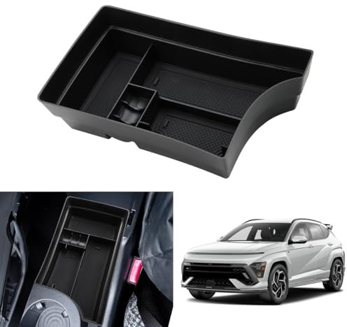 KOLOME Mittelkonsole Aufbewahrungsbox Kompatibel für Kona SX2 2024 2025 (Manuelle Schaltgetriebe) Armlehnen Organizer Tray Handschuhfach Zubehör