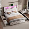 PerGar Polsterbett Doppelbett, Bett mit LED Beleuchtung, Ladestation & 4 Schubladen, Kopfteil mit Stauraum und USB-Anschlüssen, LED Bett, Stauraumbetten, Samt, Ohne Matratze, Beige (140x200cm)