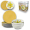 ARCA, Set 12 Piatti Coordinati Flowers in Porcellana Decorata, Servizio per 6 Persone, con Piatti Fondi e Piani, Moderni e Colorati, Lavabili in Lavastoviglie, Colore Giallo