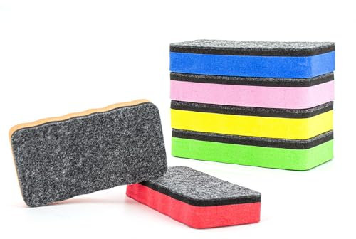 6 PCS Whiteboard Eraser, White Board Rubber, Magnetic Whiteboard Eraser with Thick Felt Pad, Heavy Duty Erasers for Home Office Classroom, Multi-Color 6 Pack