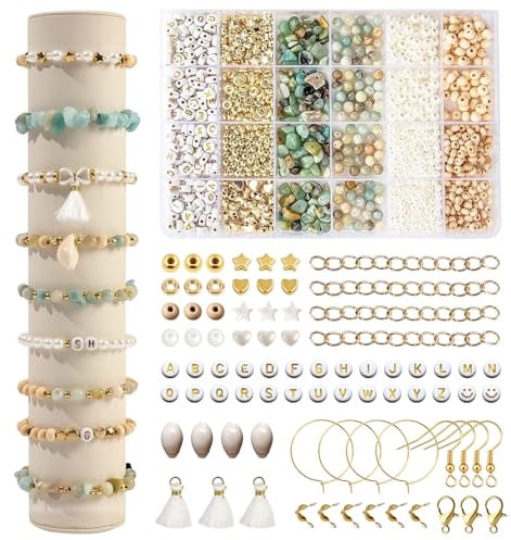 ONBAGLST Perlen für Armbänder, Edelsteinperlen-Set zum Auffädeln, Perlen-Set, Perlen für DIY-Armbänder, Schmuck selbst herstellen: Halsketten, Ohrringe, Ketten für Kinder und Erwachsene