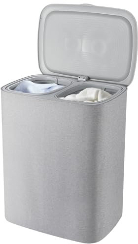 Laundry Basket with 2 Removable Bags 90L Large Capacity Washing Baskets– Dual-Compartment Hamper for Light/Dark Clothes | Foldable Storage Bin for Bedroom Bathroom Folding Laundry Baskets