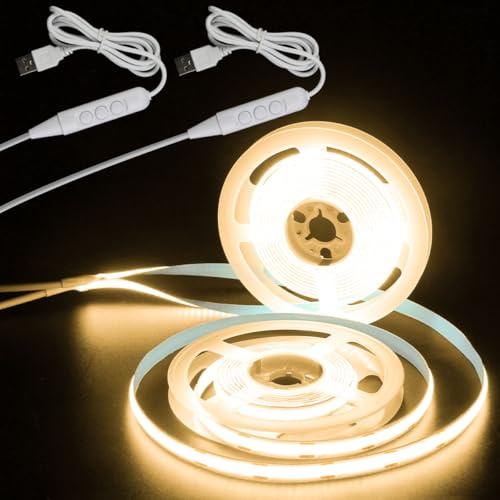 Aclorol 2M COB LED Streifen Warmweiß 3000K USB 5V Dimmbar, Set mit 2 Rollen