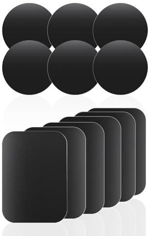 Sunpeas 12 Metal Plates for Magnetic Phone Mount – Ultra-Thin Adhesive Replacement Plates for Car Mounts, 6 Round and 6 Rectangular Plates-0929