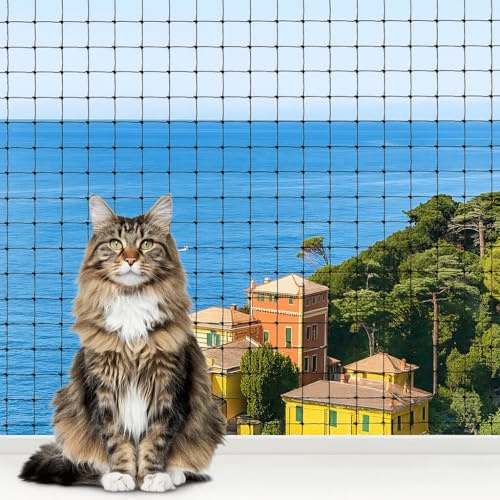 Generisch Katzennetz Balkon, drahtverstärkt, schwarz – Reißfestes HDPE Schutznetz für Katze, wetterfest & bissfest, ohne Bohren montierbar, inkl. Montageset für Balkon/Terrasse/Fenster