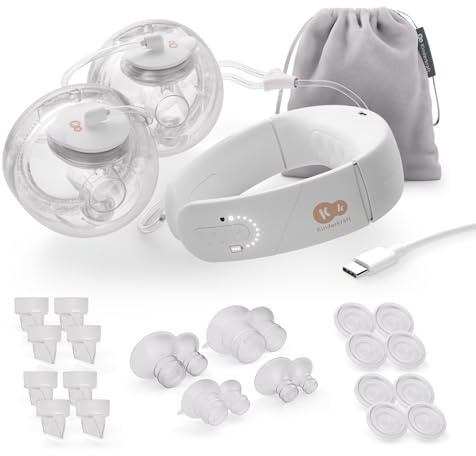 Kinderkraft GENTLENEST Doppel elektrische Milchpumpe, 3 Modi 9 Stufen, Soft-Heat Funktion, Doppel- oder Einzelmodus, 180 Min Akku USB-C, 5 Brusthauben Größen, Zubehör Set, Gold