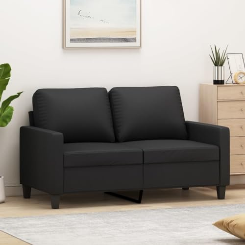 Fangmaliuyun Zweisitzer-Sofa Schwarz 138x77x80 cm Kunstleder Metallgestell Bequemes kleines Sofa modernes Design Langlebig Wohnzimmer Büro Flur